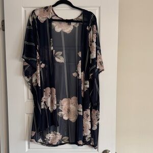 Navy and Blush Floral Sheer Top